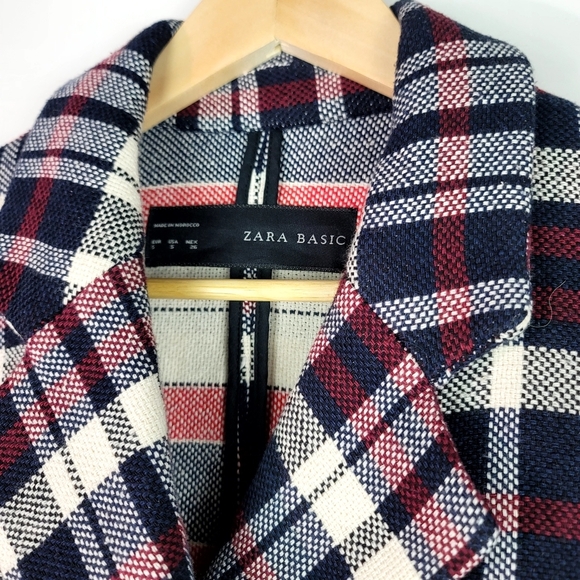 Zara double breasted plaid Cotton blend Blazer size Small - Picture 4 of 13